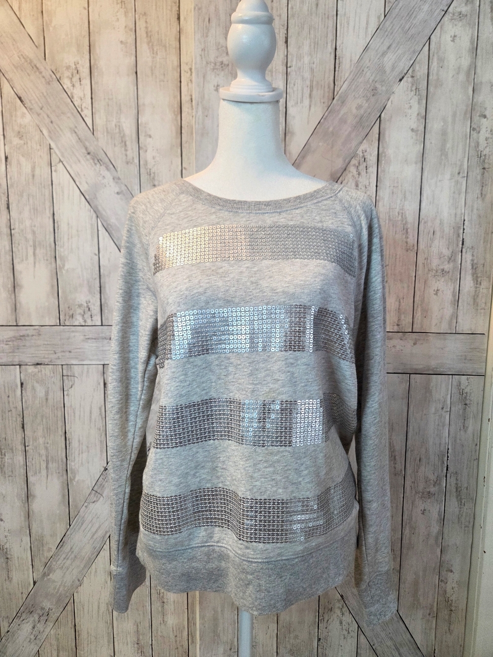 Mossimo Supply Co. Light Gray Cozy Pullover Sequin Stripes Medium